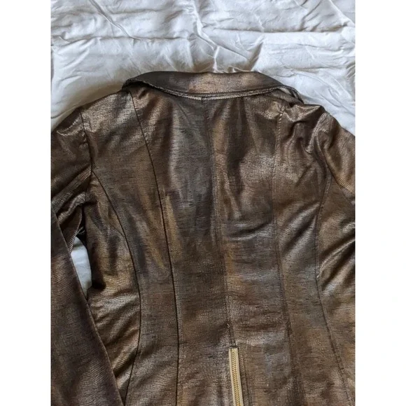 Clara Sun Woo Liquid Leather Jacket Full Zip Sz Large Brown Black - Picture 6 of 13